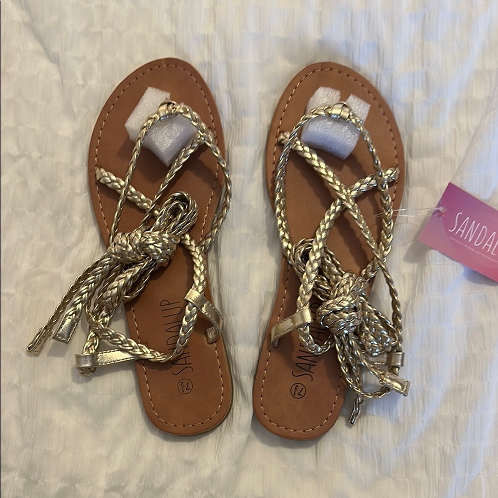 Tan and Gold Bohemian Flat Sandals